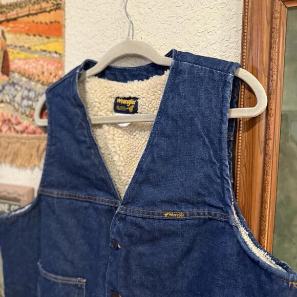 NWOT‎ Vintage 70s Wrangler Vest Western Trucker Sherpa Lined Men's Denim Size XL - Picture 3 of 6